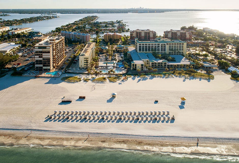 aerial beach view of St. Pete Shores Hotel
