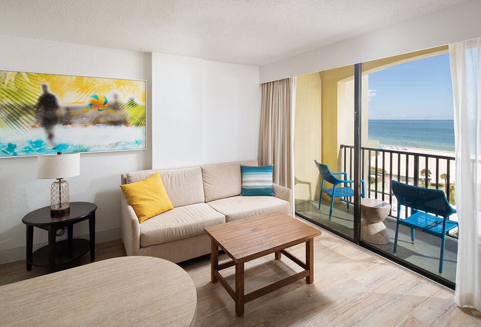 living room in St. Pete Shores Hotel suite